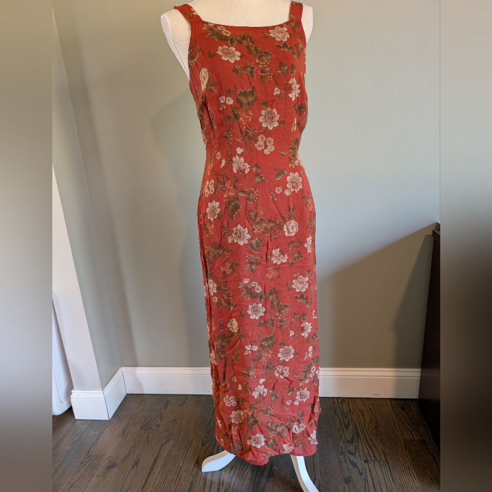Eddie Bauer Floral Maxi Dress in Rust Size 10 Sheath Feminine Lightweight